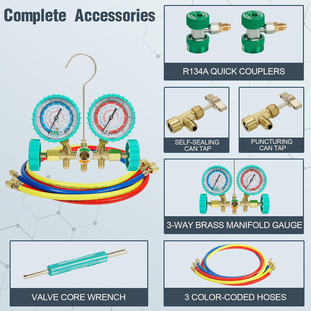 3-Way Brass Manifold Gauge Set for AC Maintenance