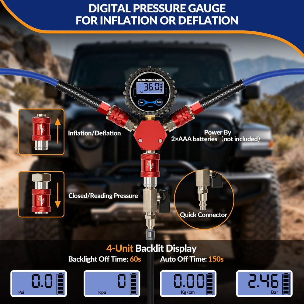 MILADO 4 Way Tire Inflator, Simultaneously Inflate or Deflate 4 Tires