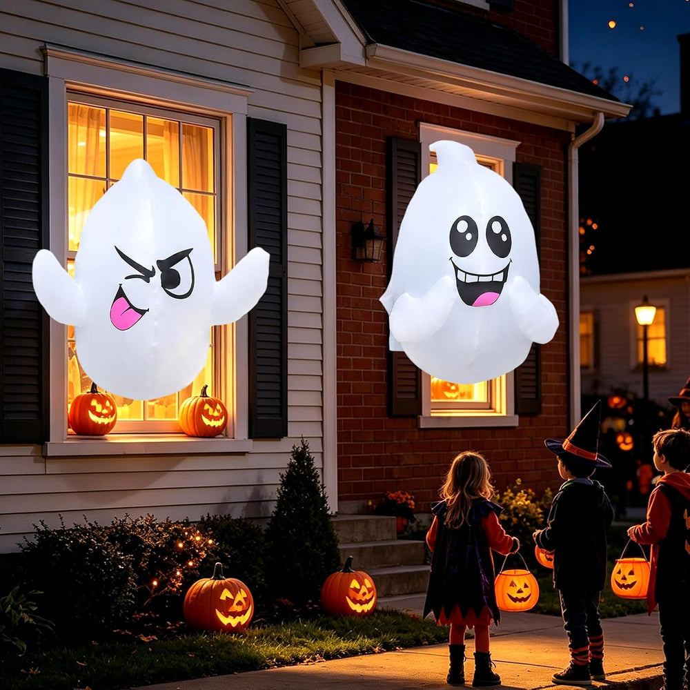 2 Pack 2.6 FT Halloween Inflatables Window Ghosts with Built-in LED Lights