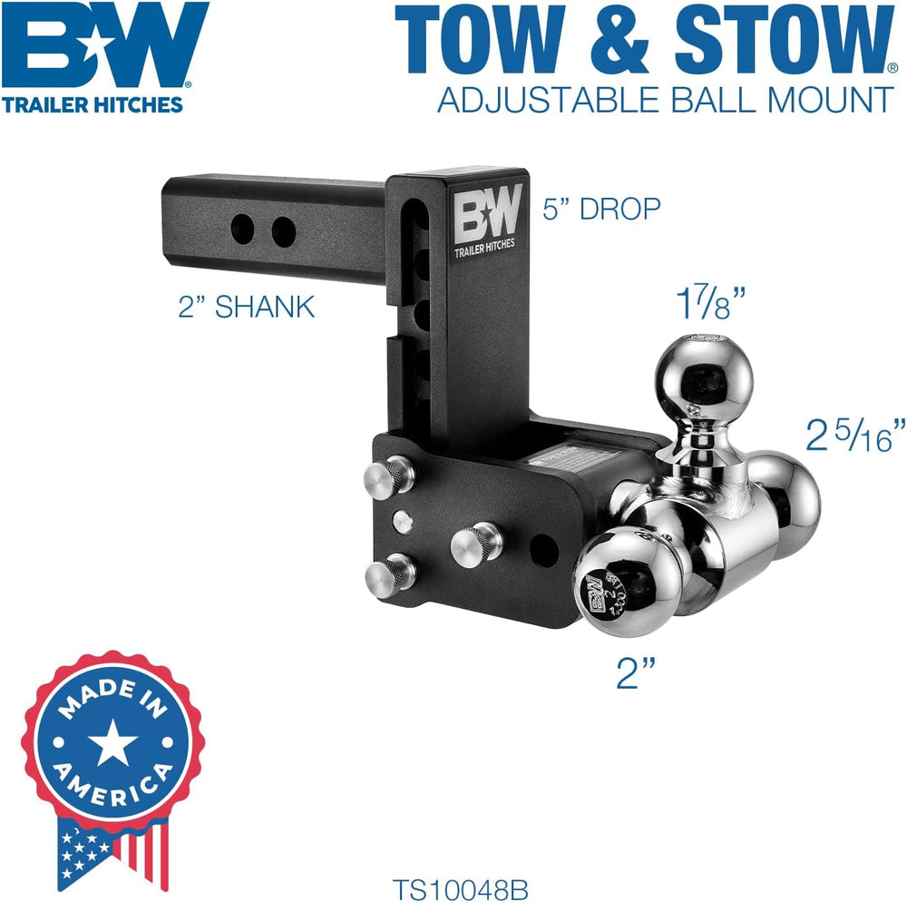 B&W Trailer Hitches Tow & Stow Adjustable Trailer Hitch Ball Mount - ...