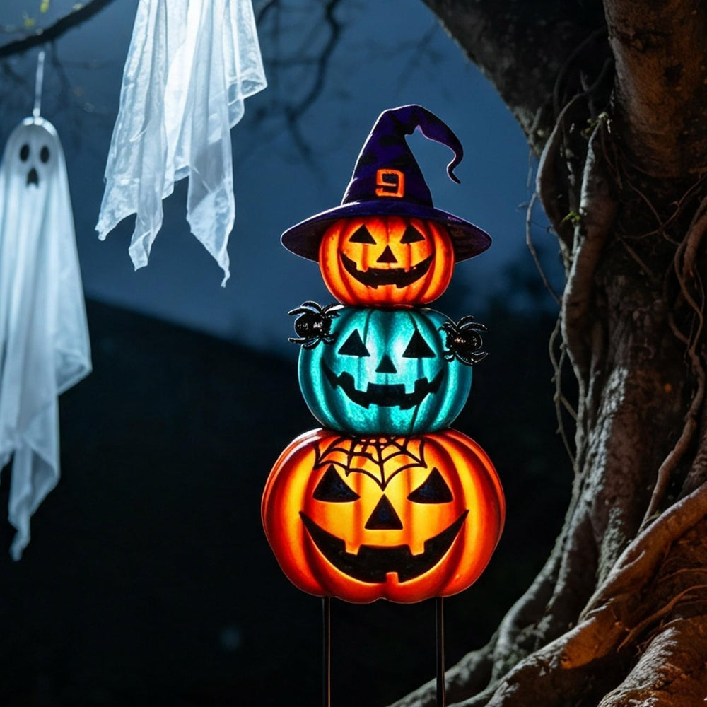 Halloween Yard Stakes Large with Stackable Pumpkins Scary Spiders