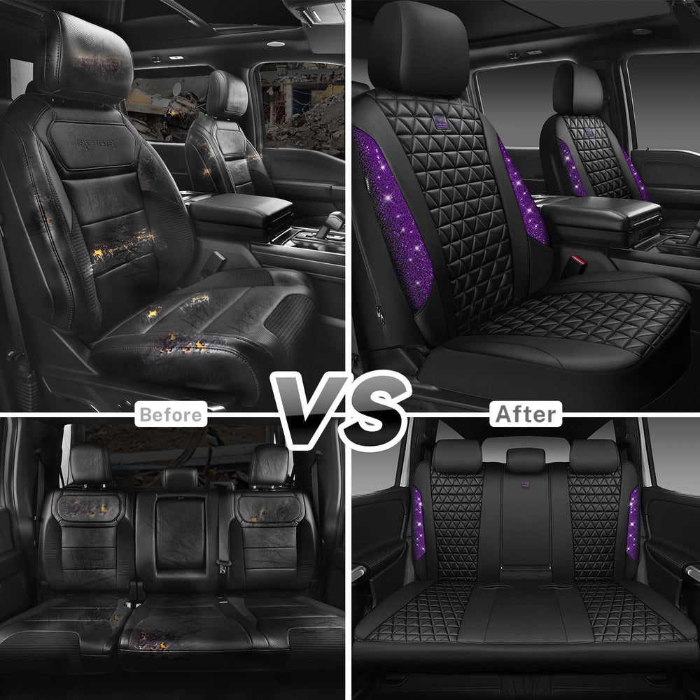 CAR PASS Bling Diamond Leather Car Seat Covers Full Seats Interior Sets, Wate...