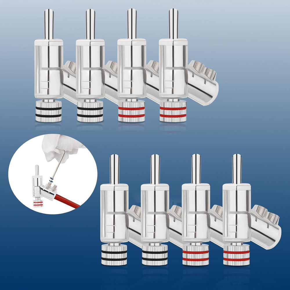 Monosaudio 8Pcs Locking Banana Plug 45 Degree Double Screw(Rhodium Plated)