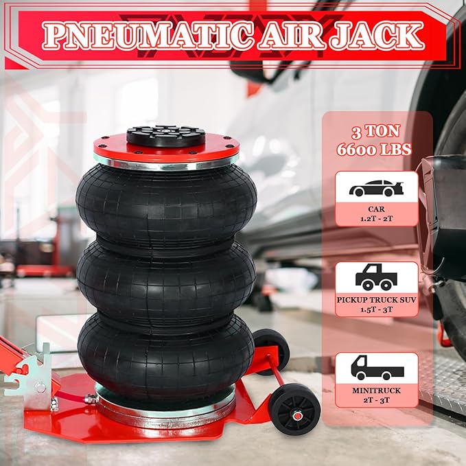 3T Triple Bag Air Jack 6600lbs Pneumatic Jack 3s Fast Lift Up 16in Airbag Jack
