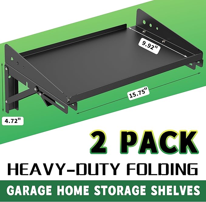 ULIBERMAGNET Garage Folding Storage Rack Shelves, 100LB Metal Wall Mounted (2...