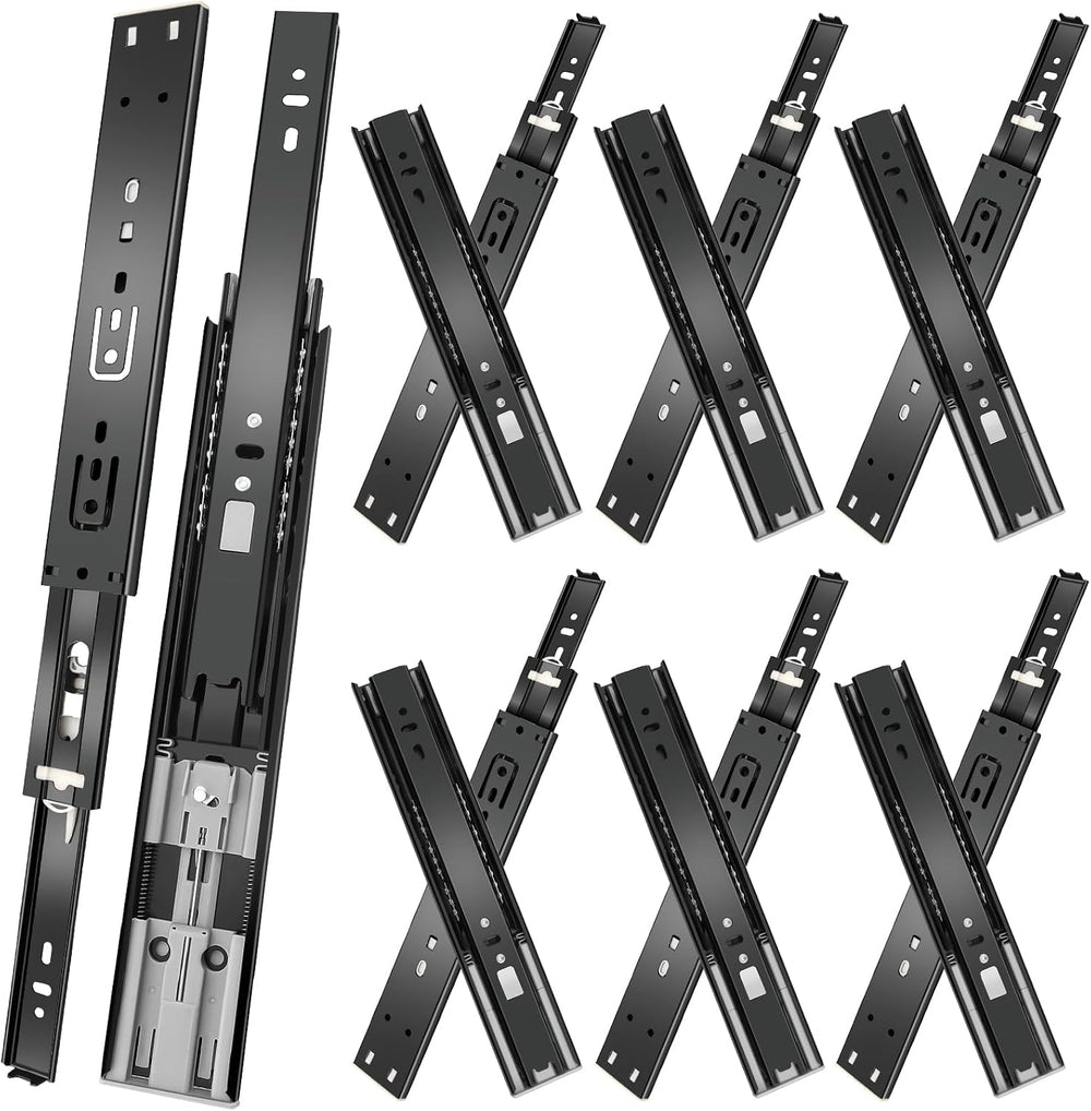 14 inch Drawer Slides 6 Pairs (12pcs) Soft Close 3 fold Full Extension Side M...