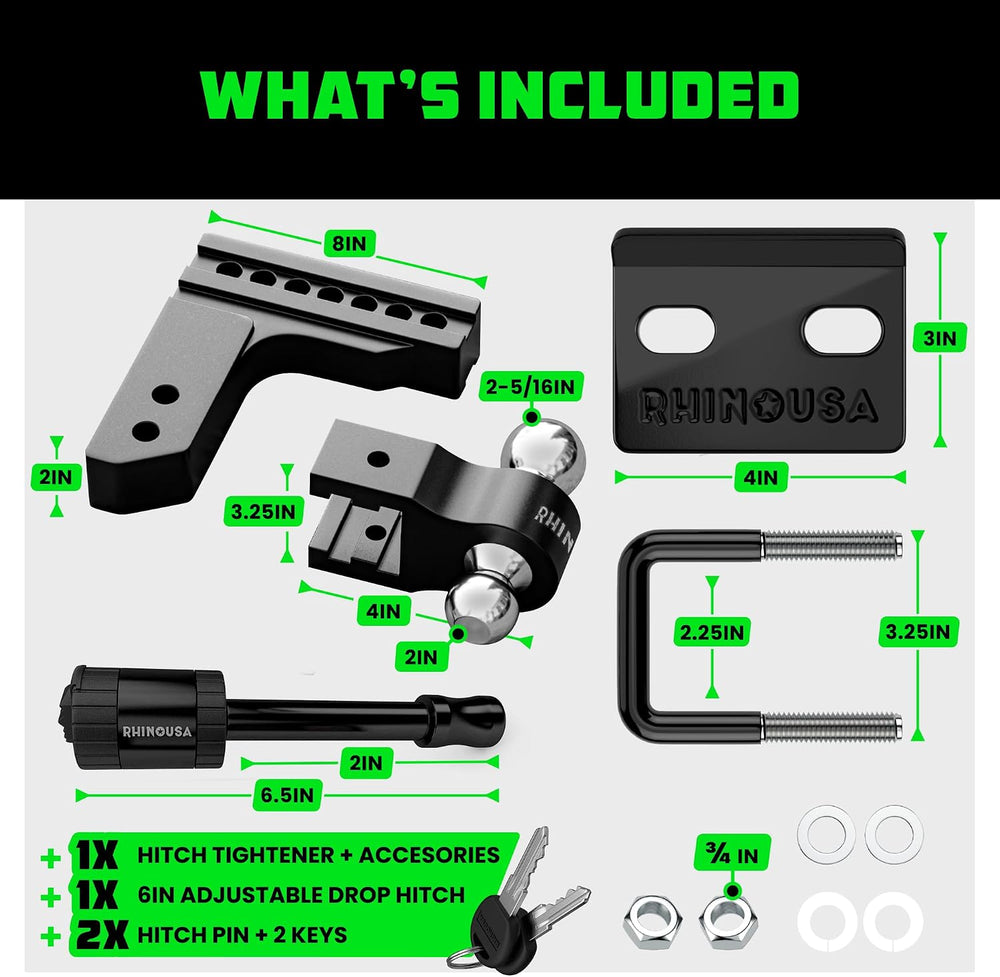 Rhino USA Adjustable Trailer Hitch (2in Receiver) - 6in Drop/Rise
