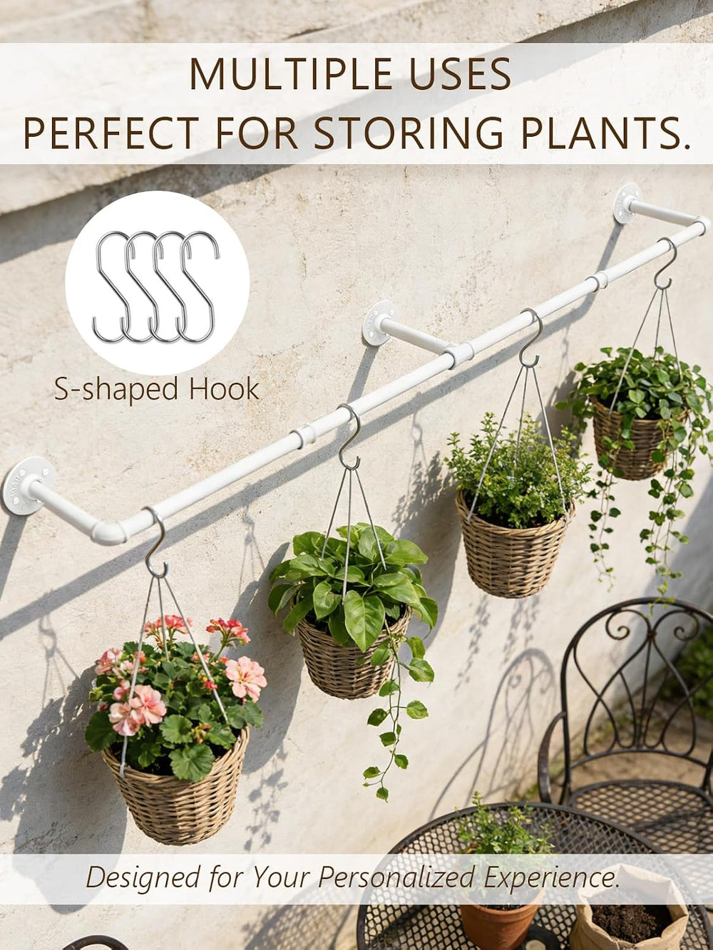 Aduanbang 65.7in Industrial Pipe Wall Mounted Clothes Rack, Heavy Duty Detach...