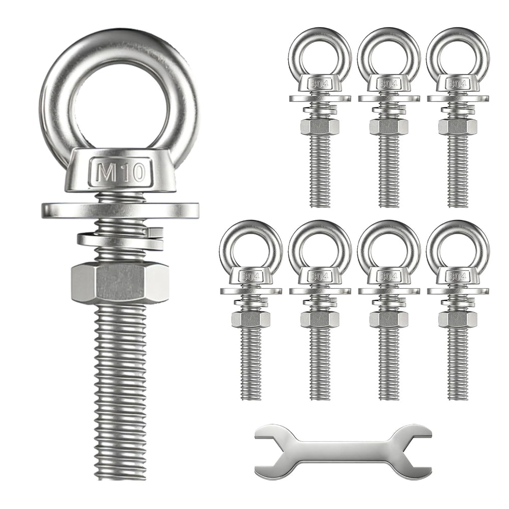 8 Pack M10 Stainless Steel Eye Bolts with Nuts and Washers, 3/8" x 2&quo...