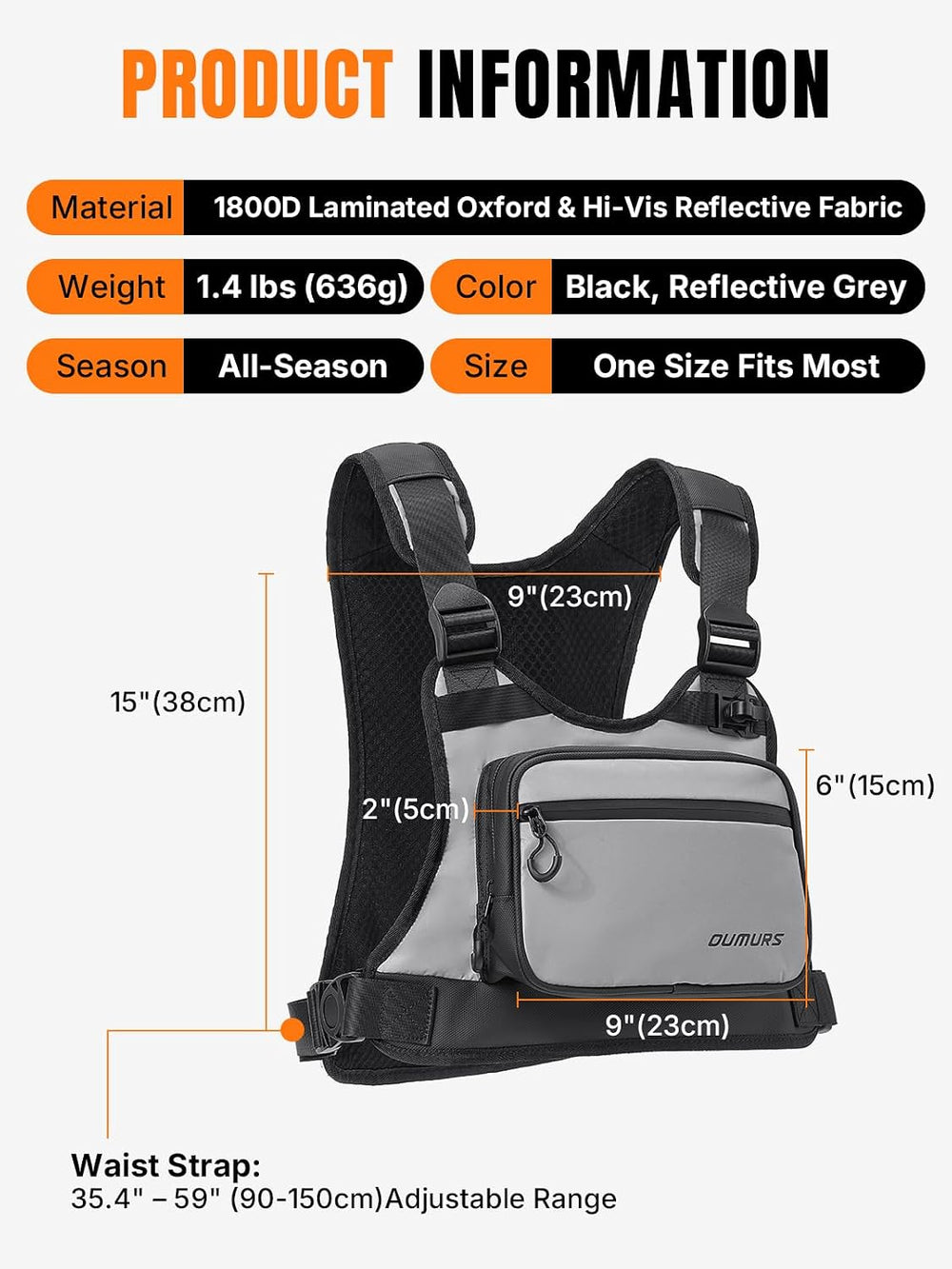 Oumurs Reflective Motorcycle Chest Bag with Quick-Release Buckle for Men &amp...