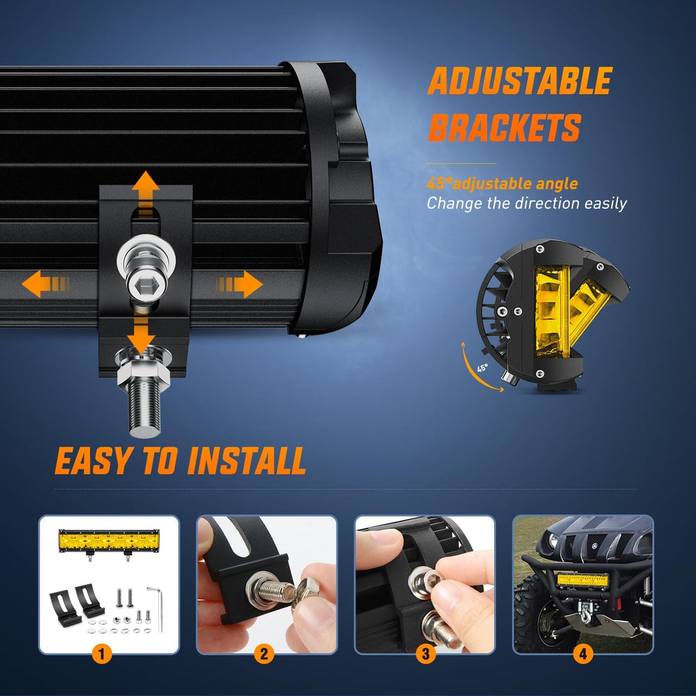 Nilight Side Shooter LED Light 1PC 12 Inch Yellow Beam with Wiring Kit