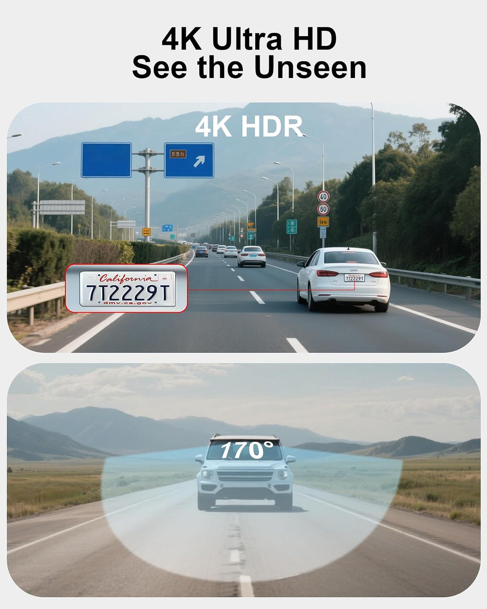 4K Dash Cam Front, Built-in 5.8G WiFi, Free 64GB Card & 48W A+C Car Charger