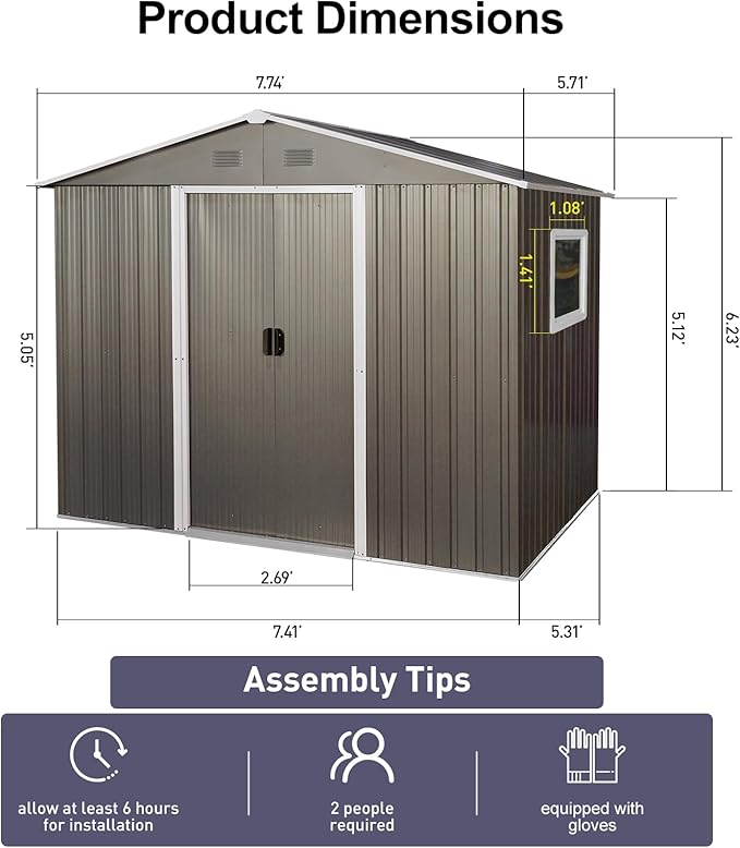 6x8 FT Outdoor Storage Shed, Metal Garden Shed