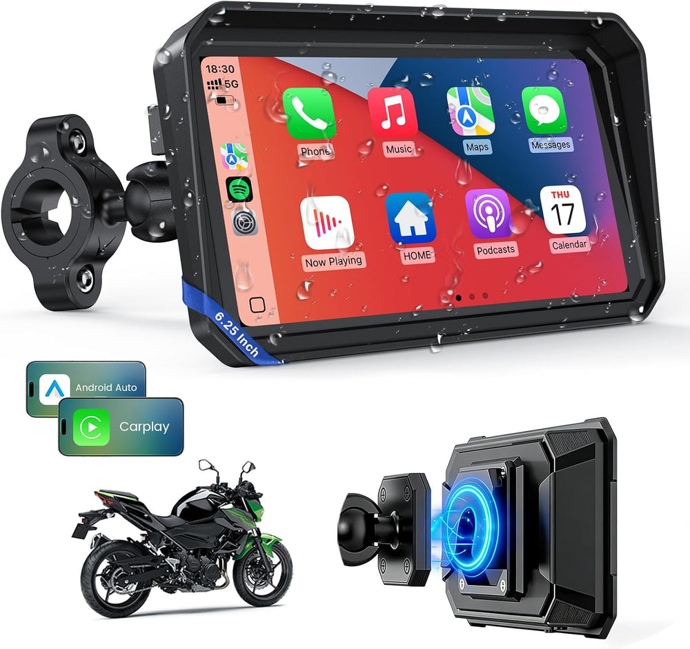 WonVon 6.25 Inch Wireless Motorcycle Carplay GPS Navigation System with Apple...