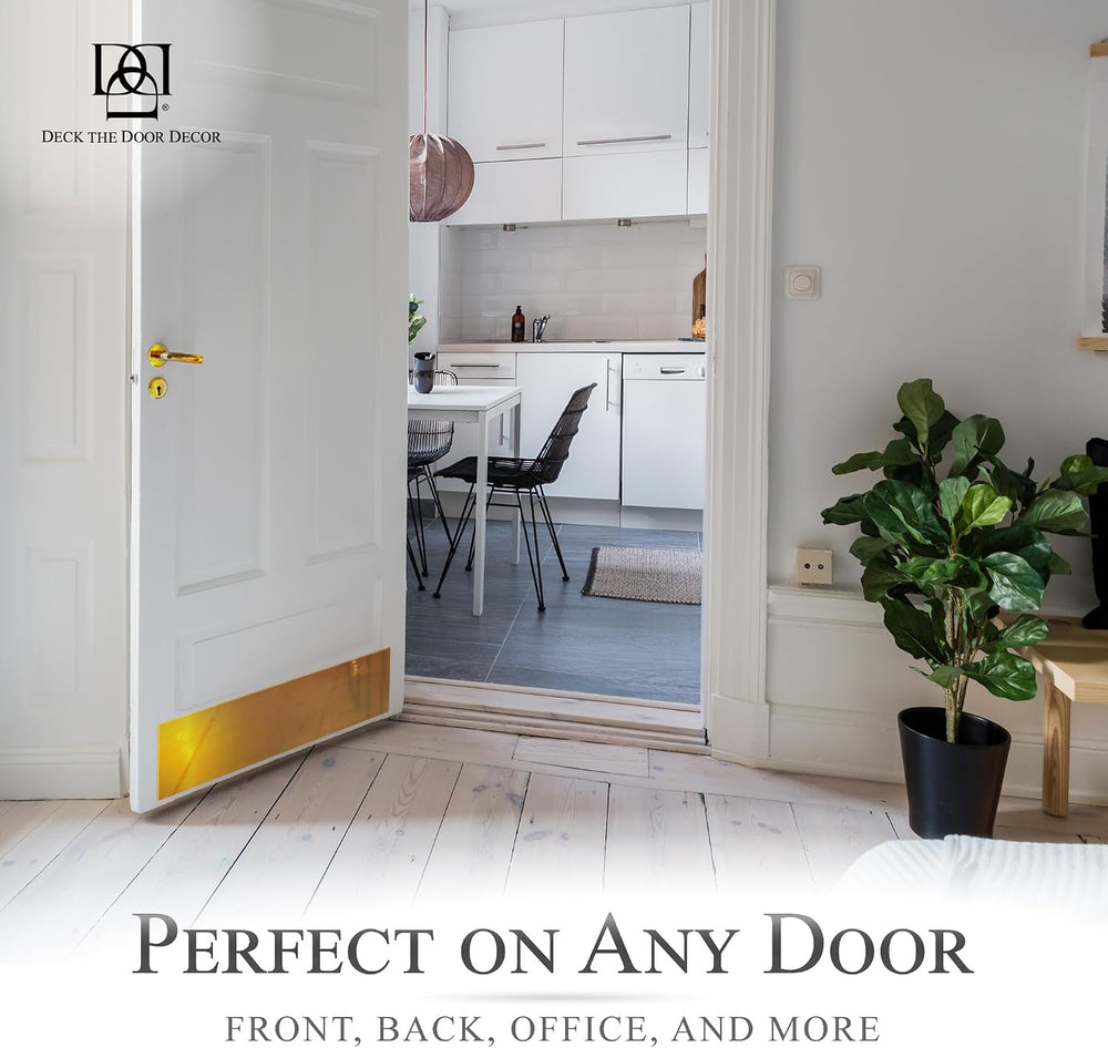 Door Kick Plate, 6x32 in, Shiny Brass, Adhesive