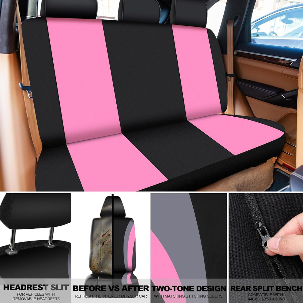 ROCEEI 47 Pcs Car Seat Cover Full Set Car Accessories, Black and Pink
