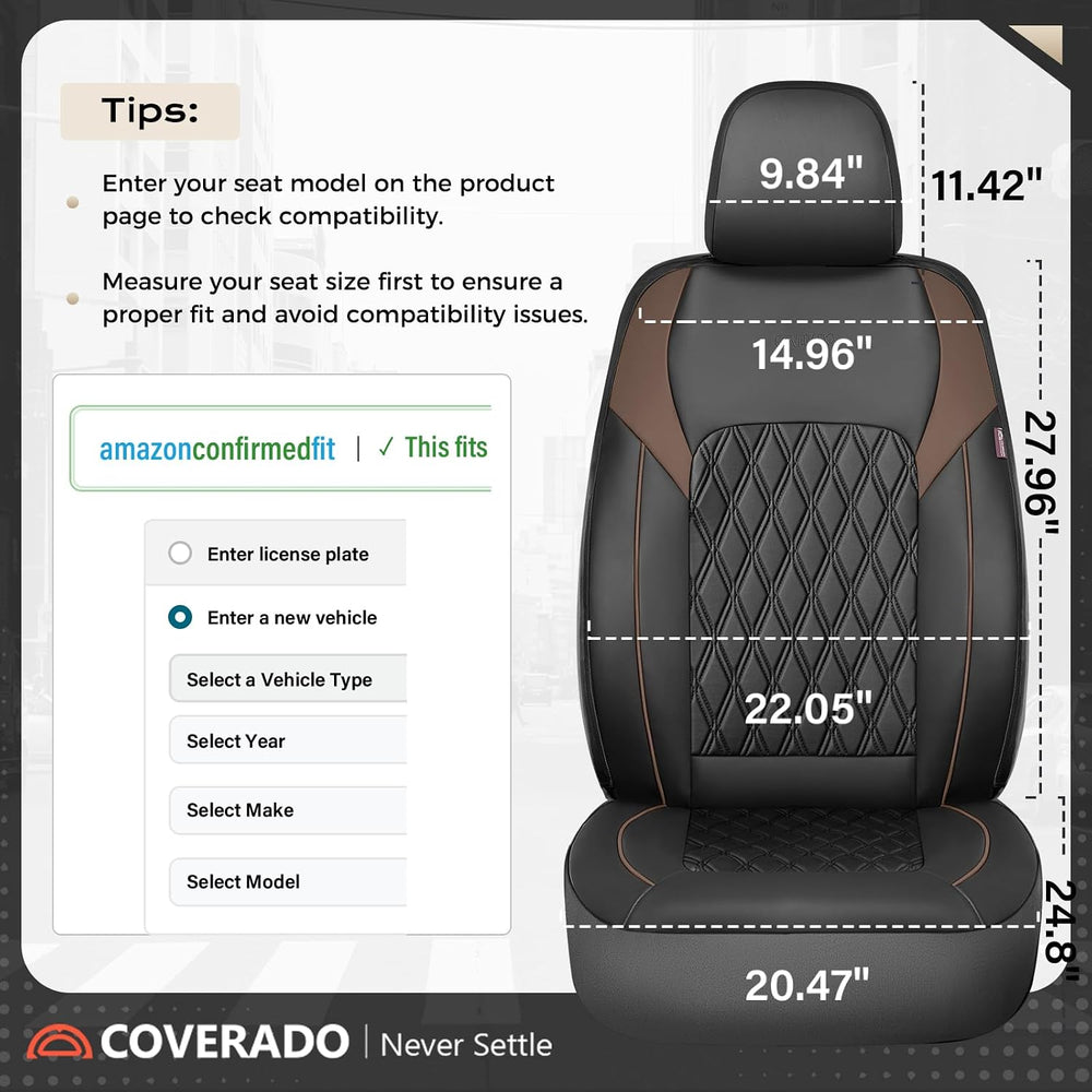 Coverado Leather Seat Covers, Front and Back Seat Covers for Cars, Waterproof...