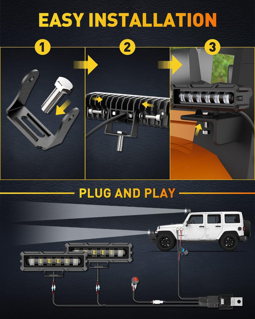 NAOEVO 6 Inch LED Light Bar, Lens Spot LED Fog Lights for Trucks, White