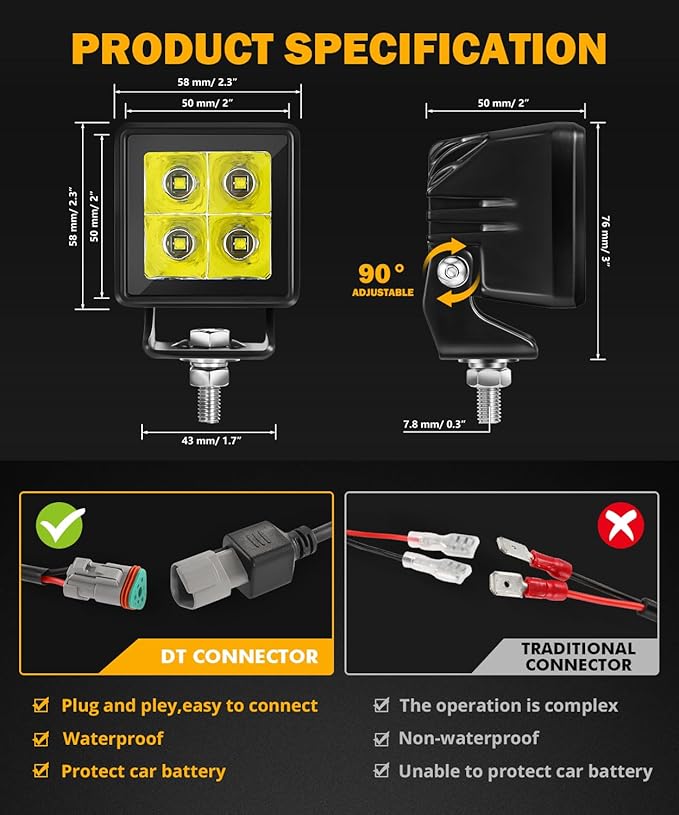 Auxbeam LED Pod Light, 2 Inch White Offroad Cube Light Pods Focusing Spotlights