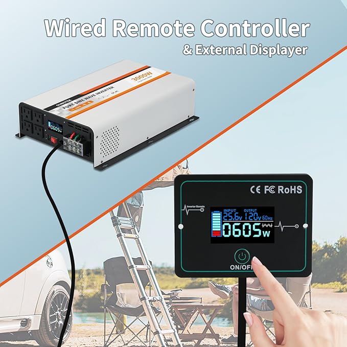 3000 Watt Pure Sine Wave Inverter 24V DC to 120V AC Converter