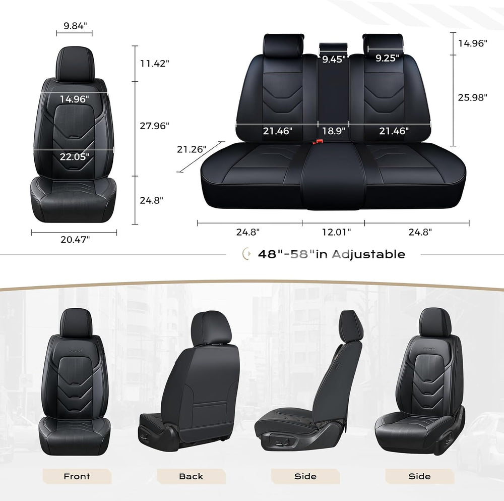 Coverado Front Seat Cover, 2 PCS Black Seat Cover for Cars, Leather Car Seat ...