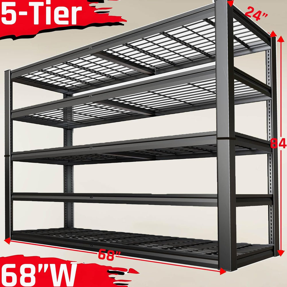 68" Wide Heavy Duty Garage Shelving Units, 5-Tier Deep Storage Shelves, ...