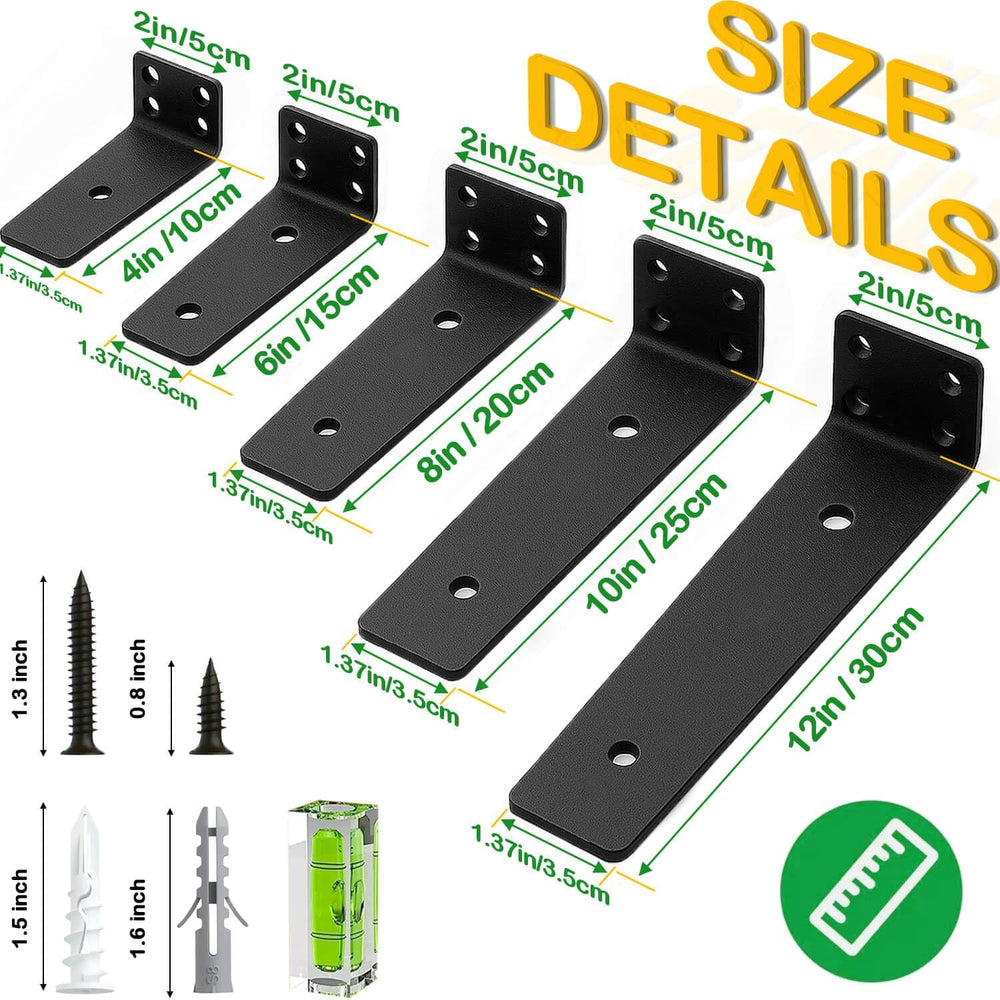 Floating Shelf Bracket 4 Inch of 8 Pack Heavy Duty Shelf Brackets Black Coate...