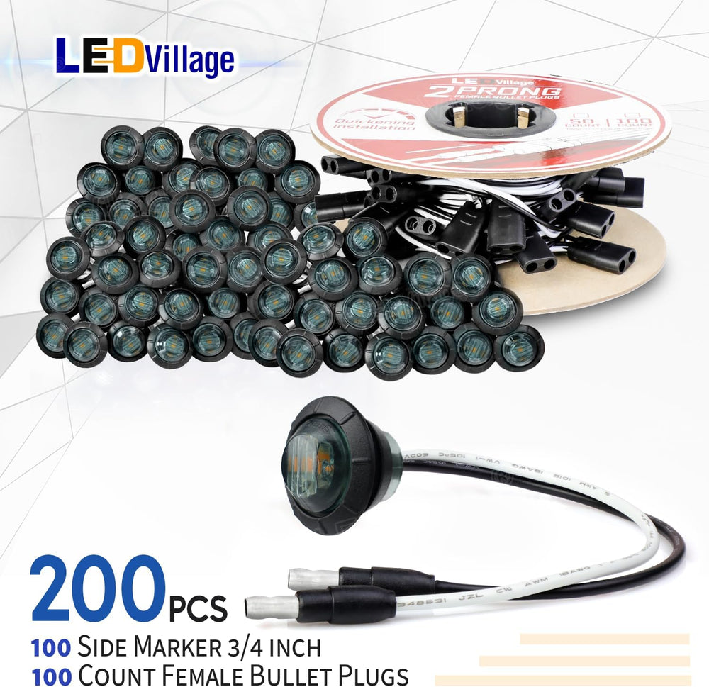 100 Pcs 3/4 Inch Side Marker Smoked Lens Amber Light with Connector and 2 Pro...