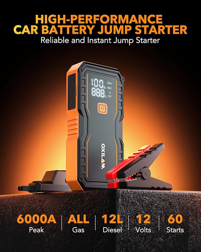 OXILAM Jump Starter 6000A for All Gas/12L Diesel, Car Battery Jumper Starter
