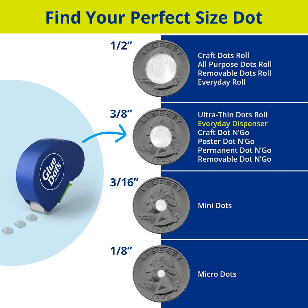Glue Dots, Dispenser for everyday uses, 6-pack, 750 total dots, 3/8", .3...