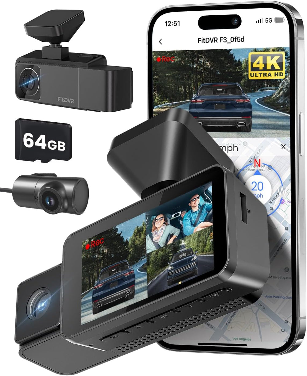 4K 3 Channel Dash Cam, 2160P+1080P+1080P Front and Rear Inside Car Camera wit...