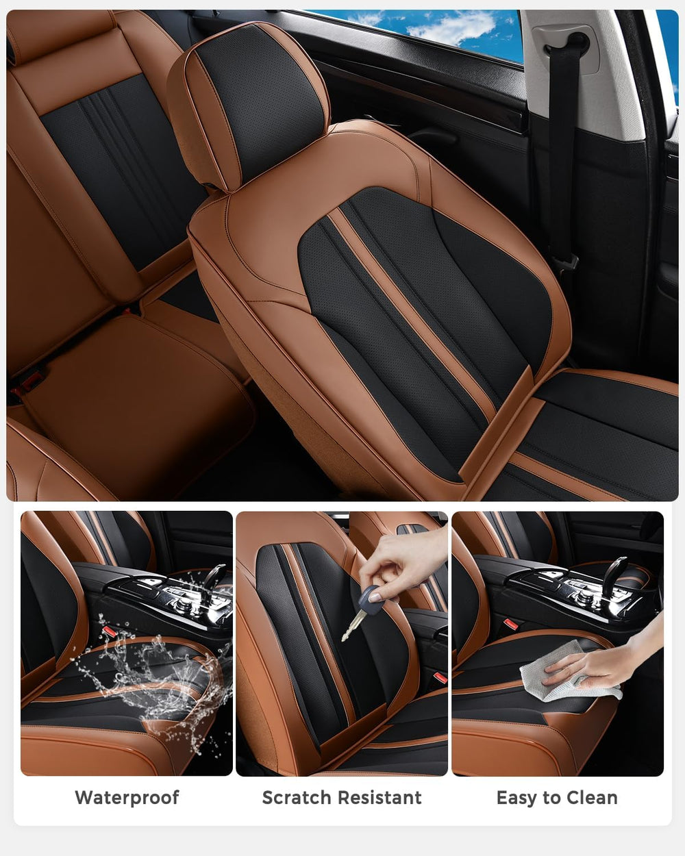 Huidasource Car Seat Covers Full Set, Luxury Faux Leather Seat Covers, Velcro...