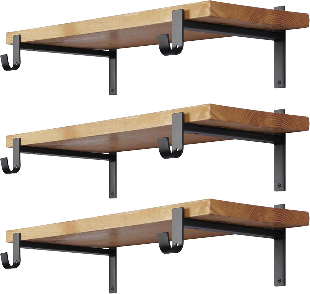 EZYDECOR Closet Rod Bracket Shelf Brackets with Hook Black 10 Inch 6 Pack