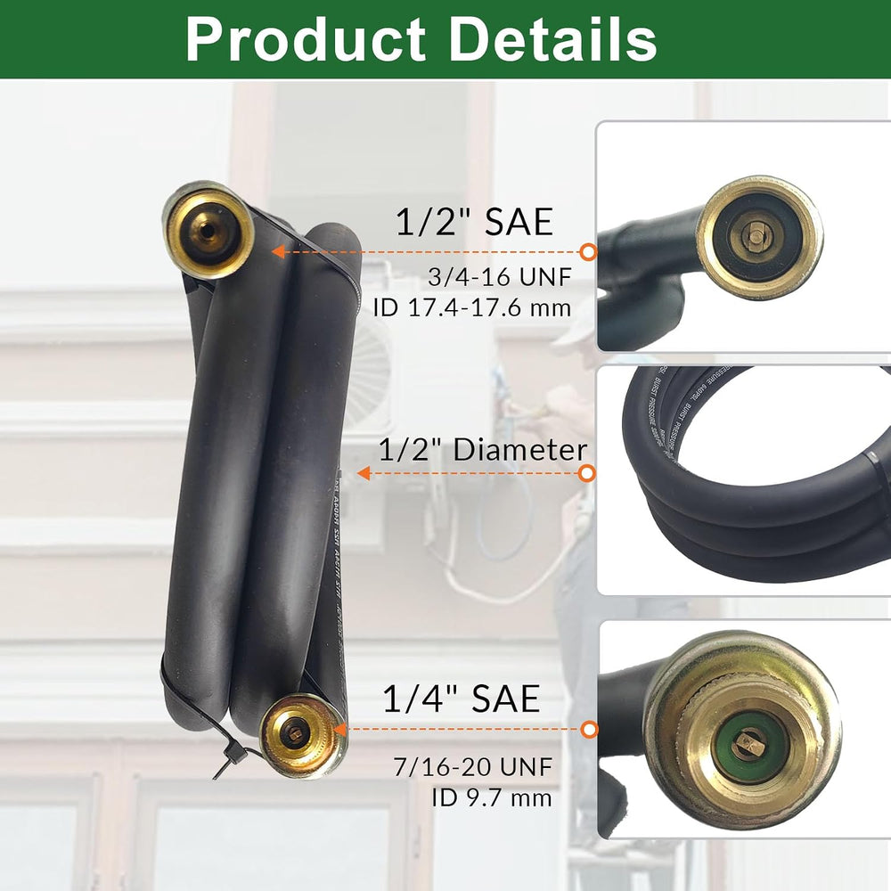 1/2" High Flow Vacuum Hose for Refrigeration, 6FT, 1/2" x 1/4"...