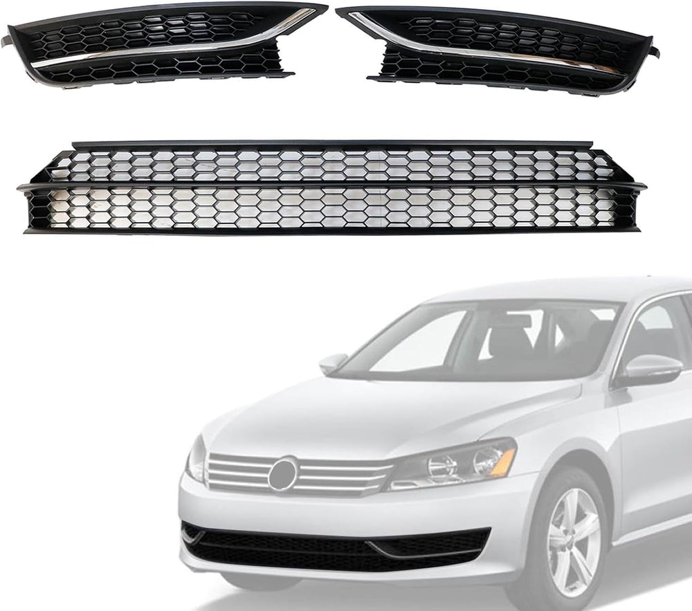 Front Bumper Lower Grille and Fog Lamp Bezel Cover, Fit for Volkswagen Passat...