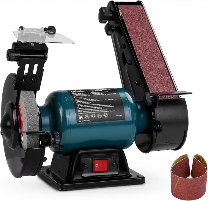 Compact Grinder Sander Combo, 6-Inch Grinding Wheel and 2" x 27" Sanding Belt for Woodworking, Blade Sharpening and Home Workshop Tasks
