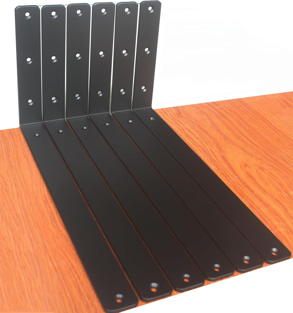 6 Pack - L 16" x H 8" x W1.5, 5mm Thick Black L Shelf Bracket, Iron...