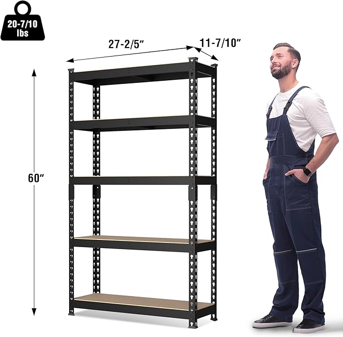 WORKPRO 5-Tier Steel Shelving Unit-Black, 27-2/5”W x 11-7/10”D x 60”H,