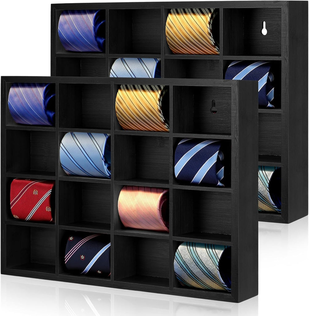 Wesiti 1 Pcs Tie Box Organizer for Men, Wall Mounted Tie Rack, Black