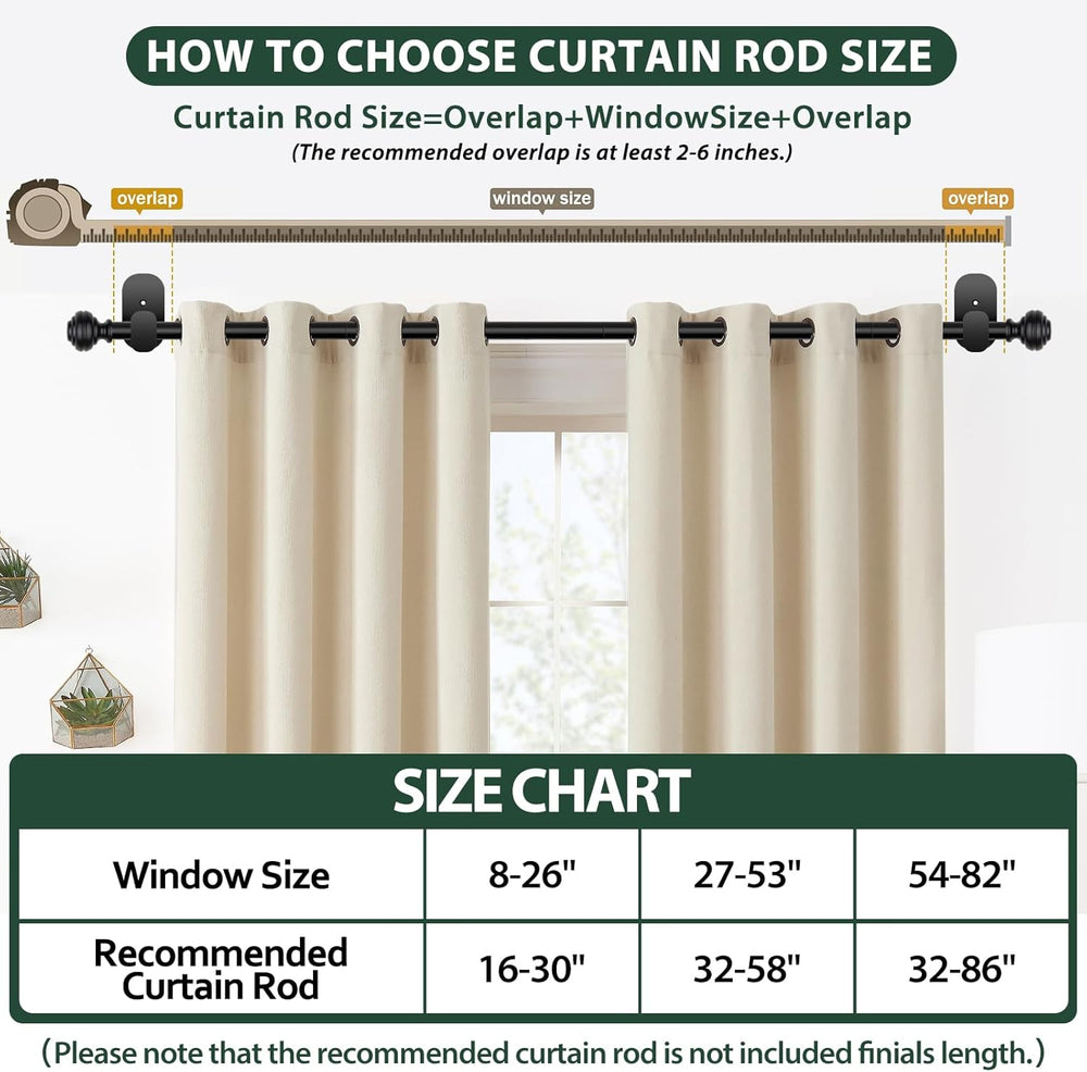 KAMANINA Curtain Rods 2 Pack No Drilling 32 to 86 Inches, Black