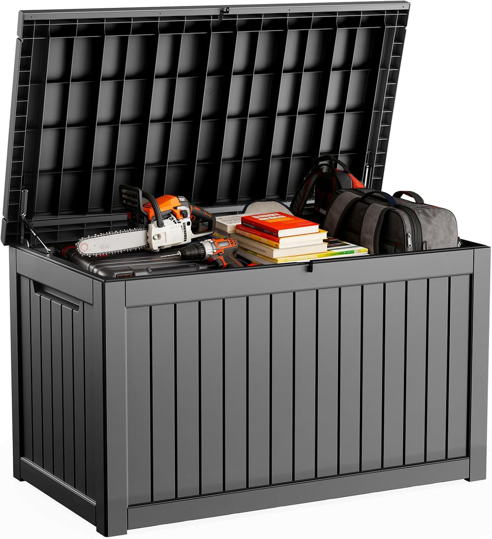 DRATO 280 Gallon Deck Box, Outdoor Large Waterproof Resin Storage Box with Lo...