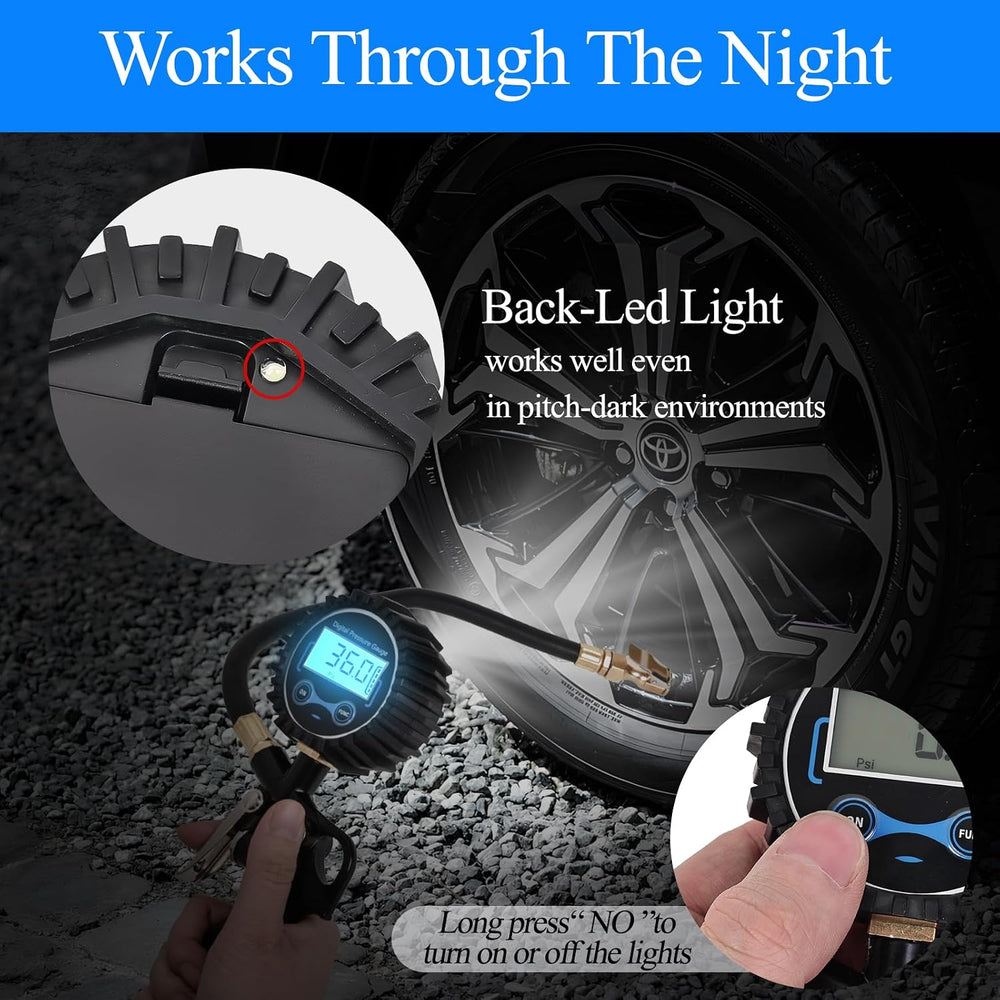 Digital Tire Pressure Gauge with Inflator 250 PSI, Heavy Duty 360° Air Chuck ...