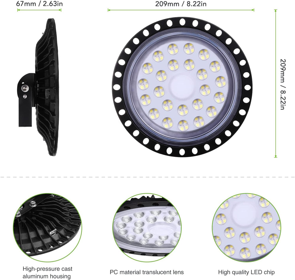 papsbox 10 Pack 100W UFO high Bay Lights,10000LM 6500K Super Bright Daylight ...