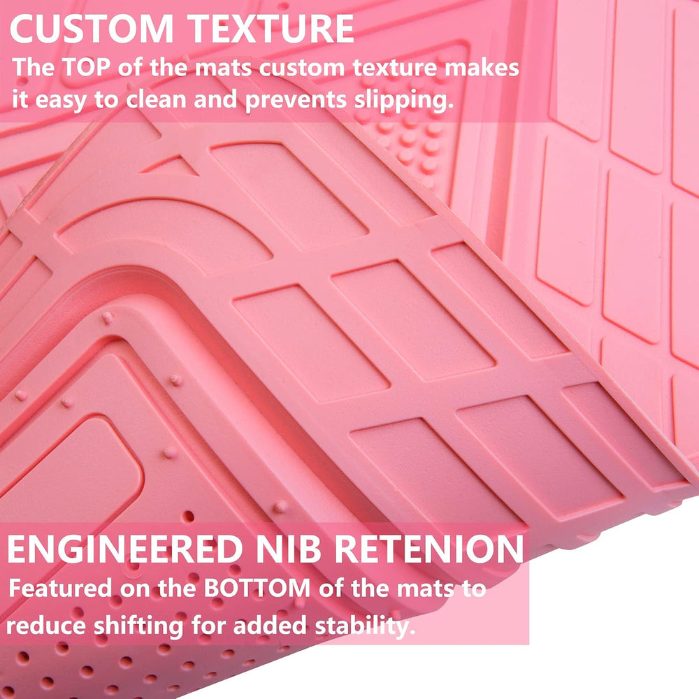 CAR PASS Heavy Duty Rubber Floor Mats 4-Piece,Pink Car Mats Full Sets Anti-Sl...