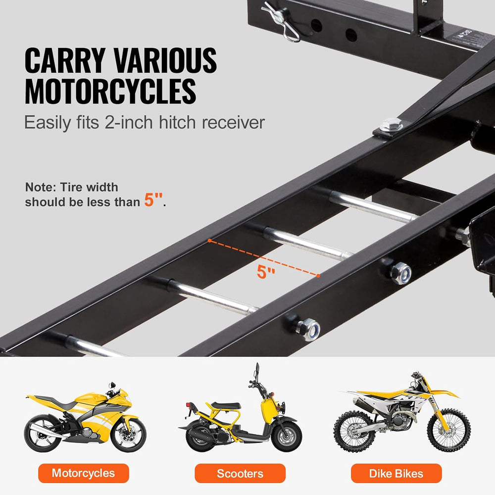 VEVOR Motorcycle Carrier, 600 LBS Steel Motorcycle Carrier Hitch Mount with 4...