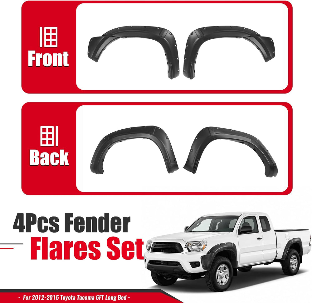4Pcs Fender Flares Compatible with 2012-2015 Toyota Tacoma | Fleetside 6 FT (...