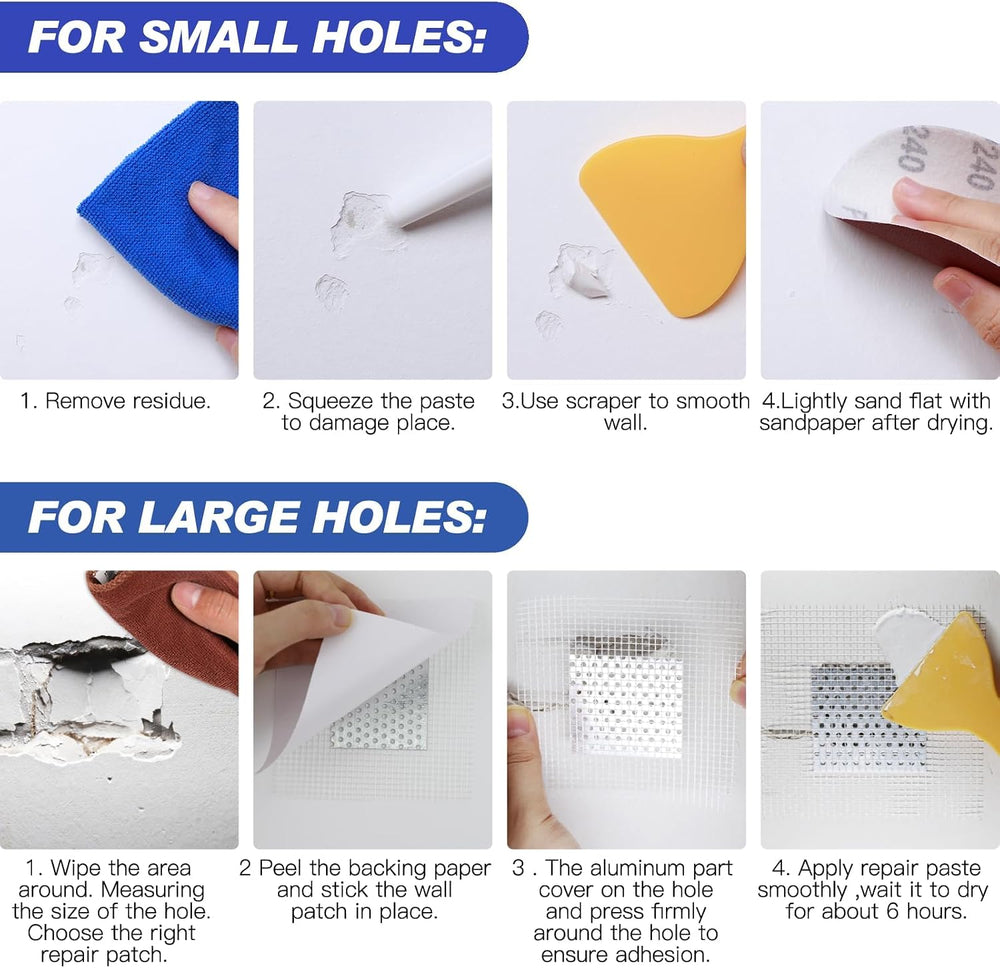 SEISSO Drywall Repair Kit, Wall Mending Agent*3(100g), Wall Patch*4, Scraper ...