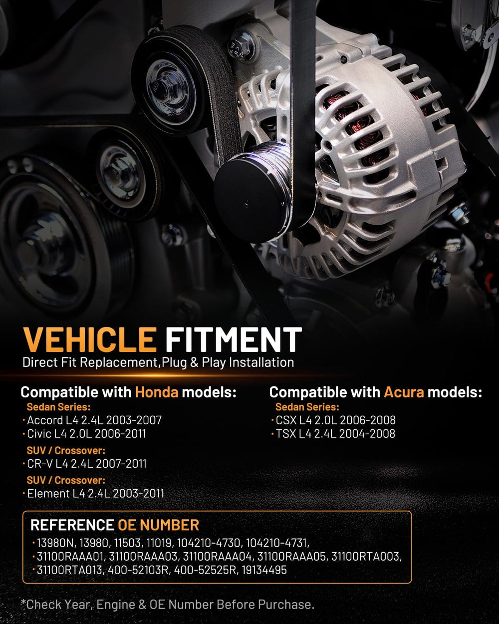 Alternator 13980 105A Fit for Honda Accord 2003-2007