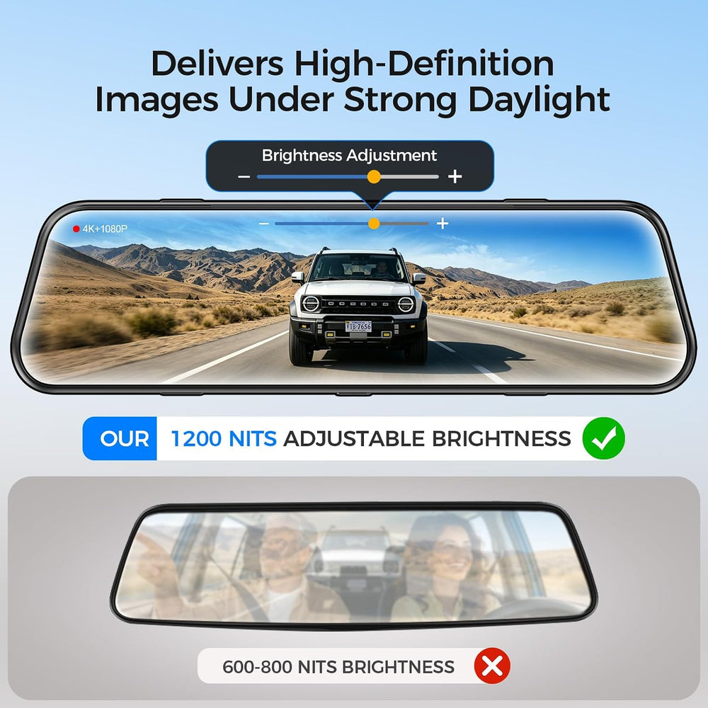4K Mirror Dash Cam, Rear View Mirror Camera 10'', FHD Full Touch Scre...