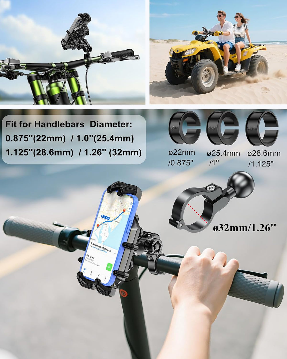 BRCOVAN Anti-Theft Motorcycle Phone Mount Holder with Vibration Dampener